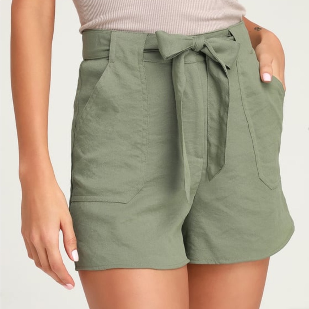 Sage green high waisted belted shorts- never worn